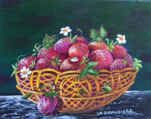 Peintre naïf Mady de la Giraudière - Jolie corbeille de fraises