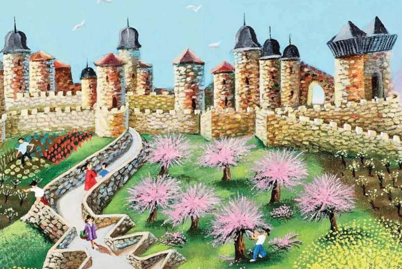 Zoom de la reproduction Carcassonne au printemps de Mady