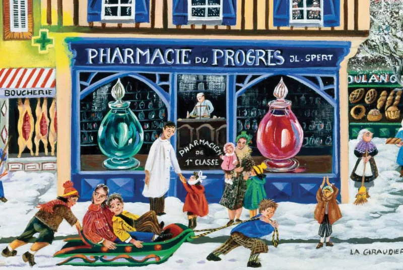 Zoom de la reproduction de la Pharmacie du progrès de Mady