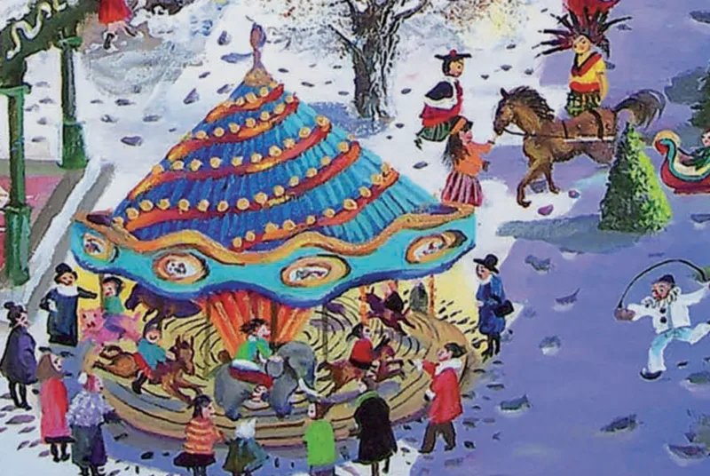 Zoom de la reproduction de Mirepoix sous la neige de Mady de la Giraudière